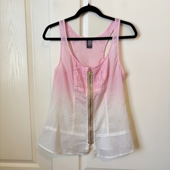 Free People Ombre Pink White Front Zipper Tank Top Fairycore Coquette Size 4 - Picture 11 of 11